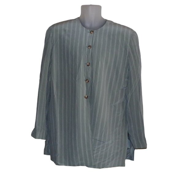 NWT Vintage Pacific Silk & Studio Womens Gray Pinstripe Silk Blazer Jacket Sz L - Picture 1 of 10